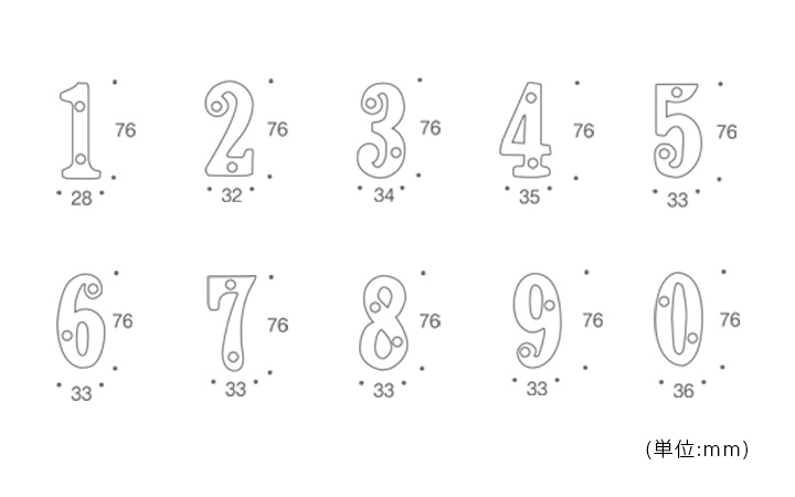 表札1文字 「真鍮切文字 数字（ナンバー）」