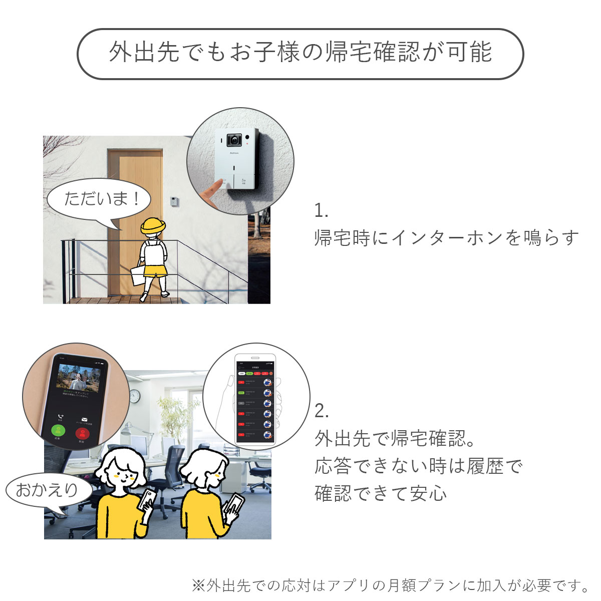 外出先でもお子様の帰宅確認が可能