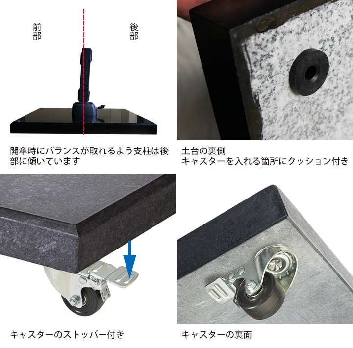 【専用オプション】「プラチナム（Platinum） モデナ（Modena） 大型パラソル用 キャスター付きベース 90kg ブラック」