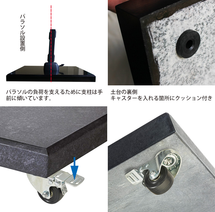 【専用オプション】「プラチナム（Platinum） モデナ（Modena） 大型パラソル用 キャスター付きベース 90kg ブラック」