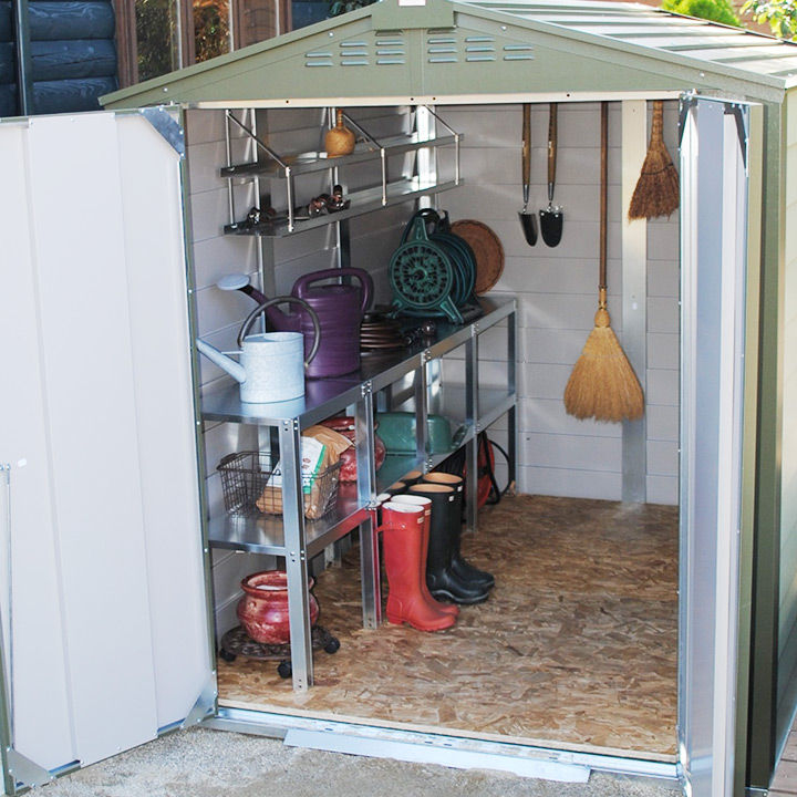 屋外物置・バイクガレージ 「メタルシェッドオプション 2段ワークベンチ」【メタルシェッド本体別売】