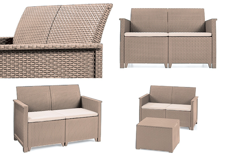 樹脂製ラタン調家具「ケター （KETER） エマ 2人掛けガーデンソファー・テーブル 4点セット （EMMA 2SEATER LOUNGE SET）」