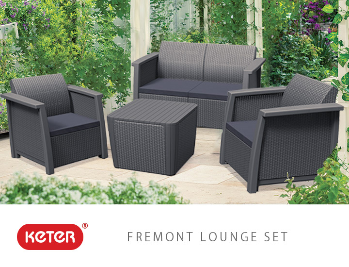 「ケター（KETER） フリーモント 収納付きガーデンテーブル＆ソファ 4点セット （FREMONT 4SET） グラファイト」