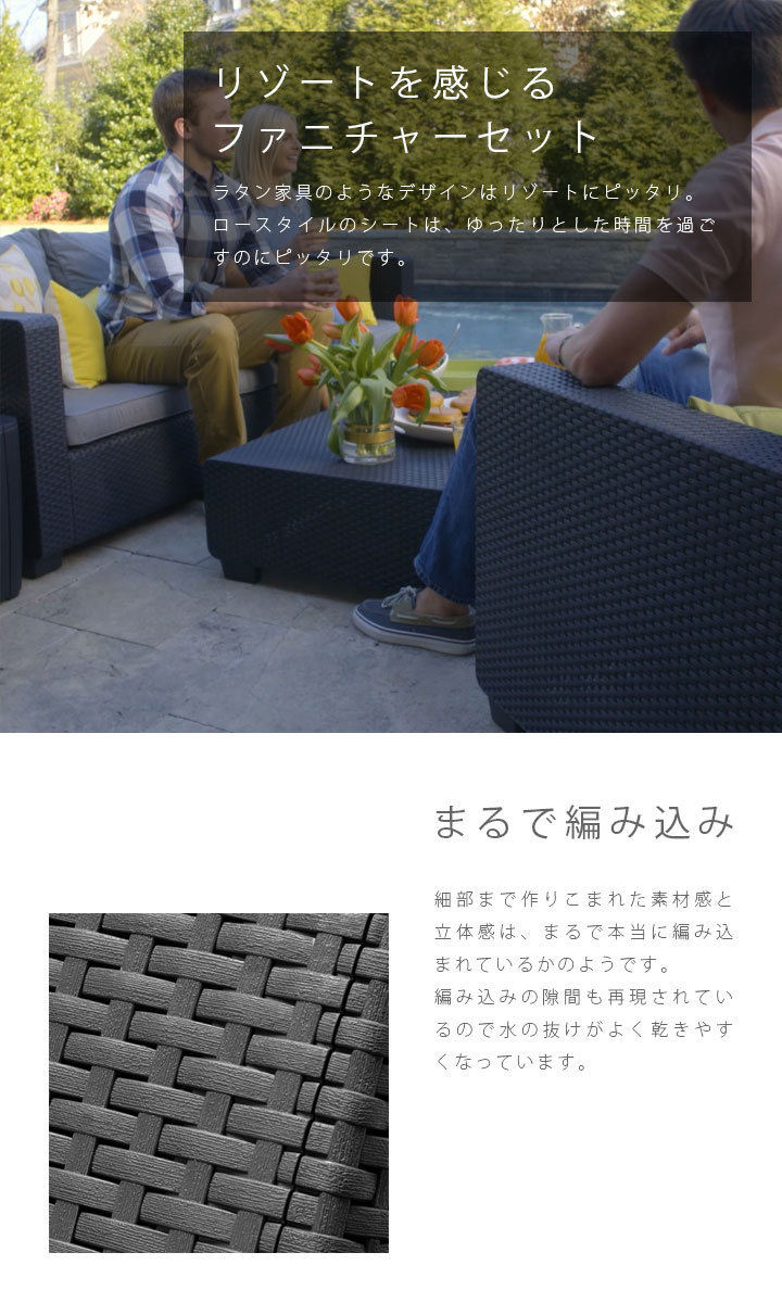 ケター（KETER） サルタ 2人掛けガーデンソファー・アームチェア2脚・テーブル 4点セット（Salta Lounge Set 2seater）