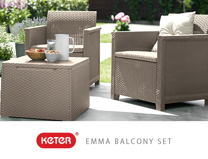 樹脂製ラタン調家具「ケター （KETER） エマ 3人掛けガーデンソファー・テーブル 4点セット （EMMA 3SEATER LOUNGE SET）」