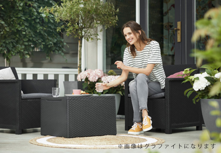 樹脂製ラタン調家具「ケター （KETER） エマ 3人掛けガーデンソファー・テーブル 4点セット （EMMA 3SEATER LOUNGE SET）」