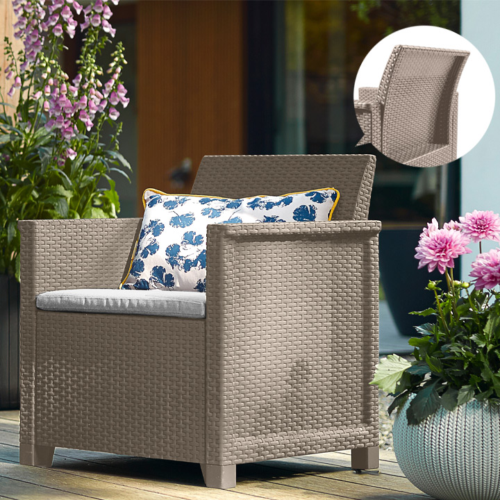 樹脂製ラタン調家具「ケター （KETER） エマ 3人掛けガーデンソファー・テーブル 4点セット （EMMA 3SEATER LOUNGE SET）」