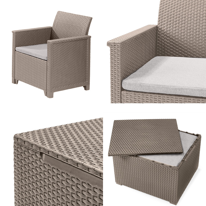 樹脂製ラタン調家具「ケター （KETER） エマ 3人掛けガーデンソファー・テーブル 4点セット （EMMA 3SEATER LOUNGE SET）」