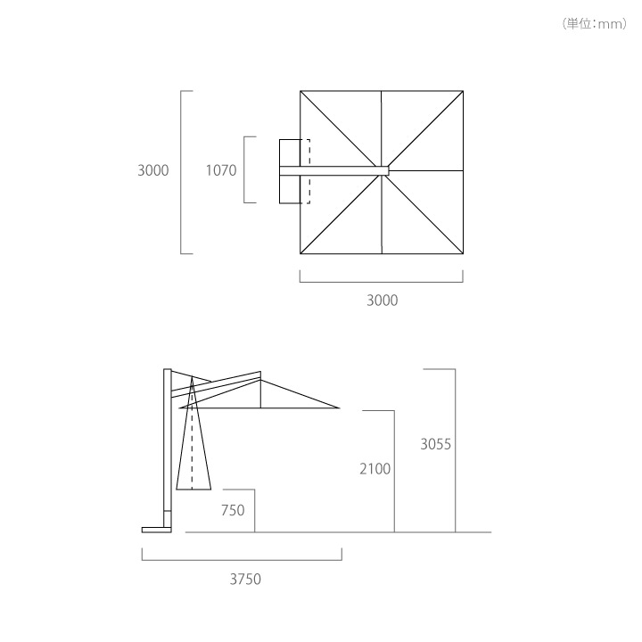 イタリア スコラロ社製 （Scolaro社） 大型パラソル「ガリレオ イノックス ＆ 専用ベース セット」