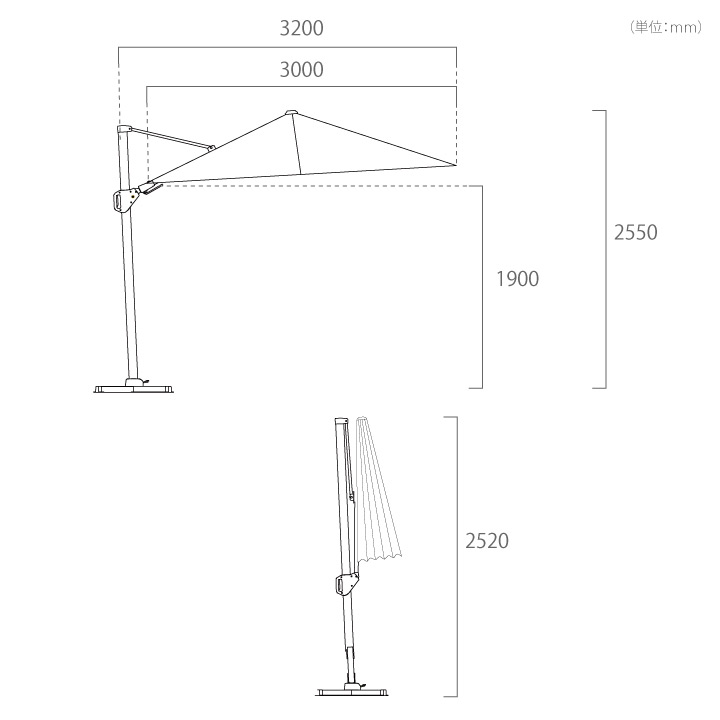 「「プラチナム（Platinum） チャレンジャー（Challenger） T2　大型パラソル 3x3ｍ」※土台別売り」