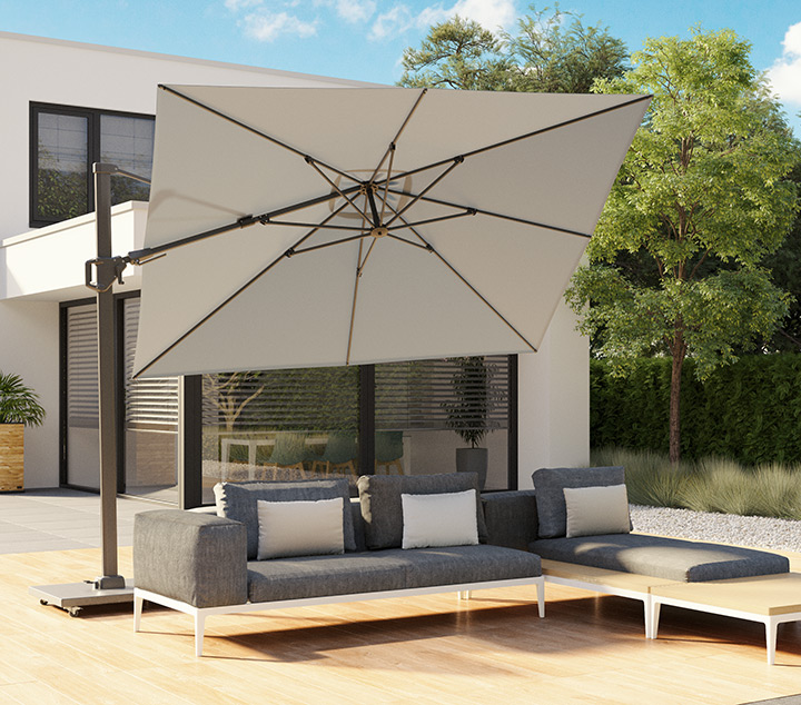 【四角形 3x3m】「プラチナム（Platinum） チャレンジャー（Challenger） T2　大型パラソル 四角形 3x3m & キャスター付きベース 120kg」