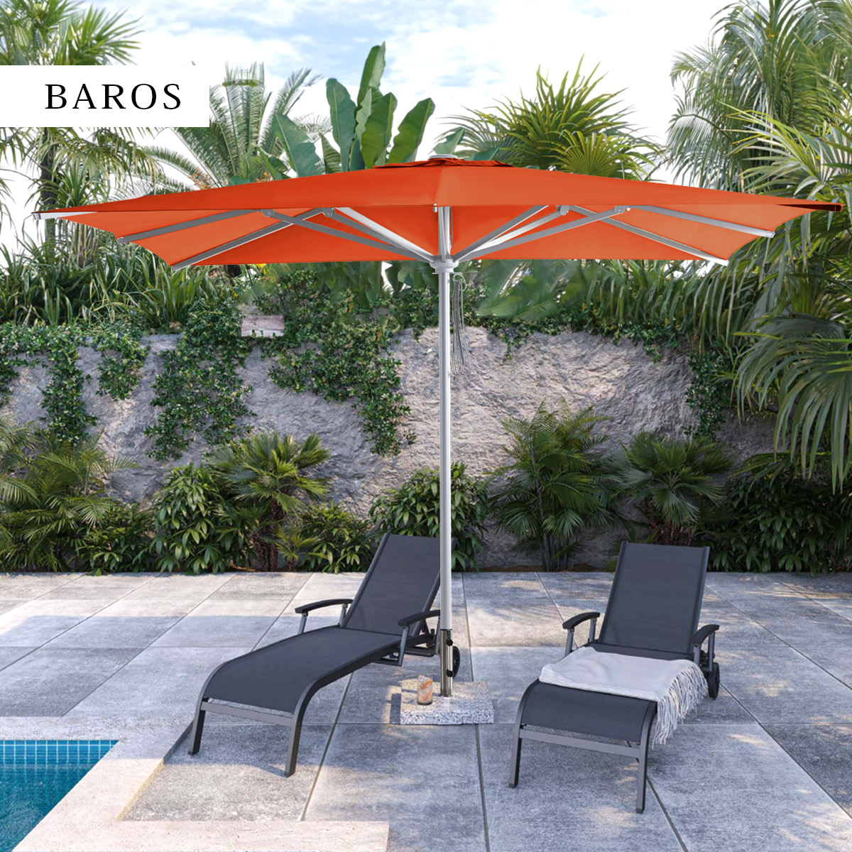 「 BAROS 大型パラソル 四角形 3.0×3.0m ＆ マーブルベース 55kg セット 」