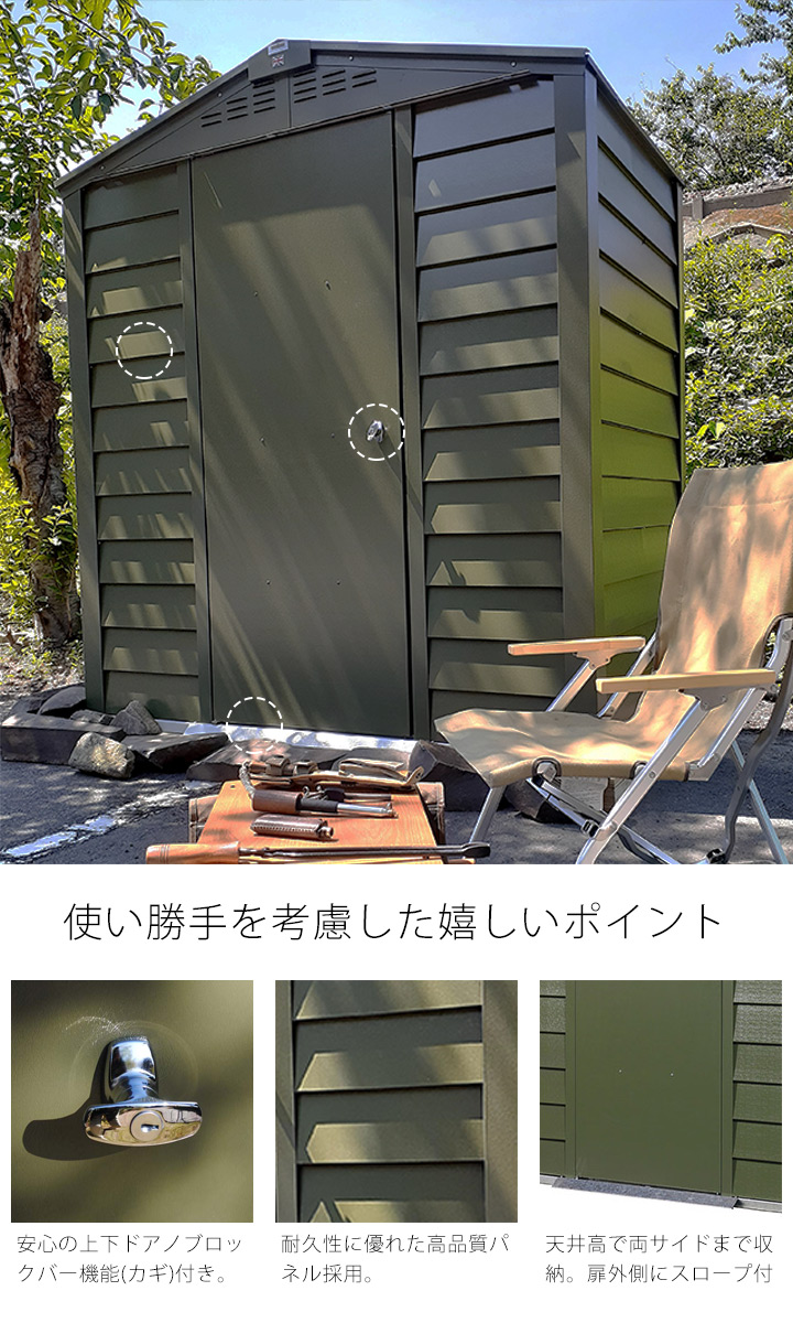 収納 シングルドア 屋外物置「メタルシェッド TM6 SD アペックスルーフ」