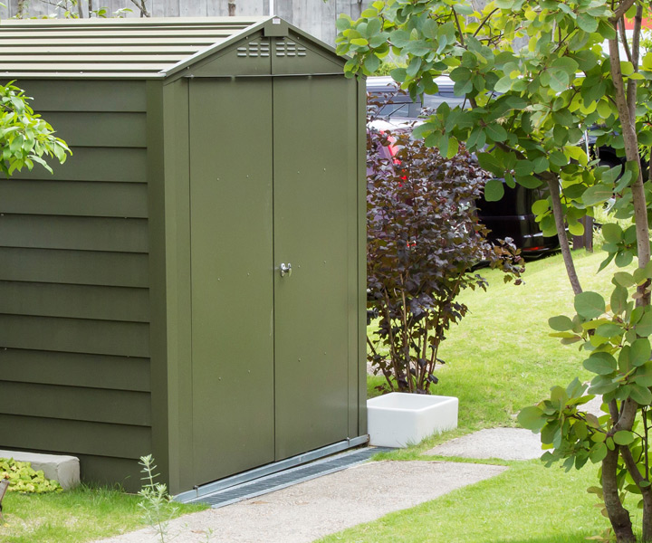 収納 シングルドア 屋外物置「メタルシェッド TM1 HF SD アペックスルーフ」