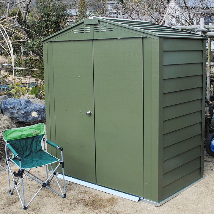 英国製 屋外物置「メタルシェッド TM6 DD（ダブルドア）」アペックスルーフ 切妻屋根 観音開き