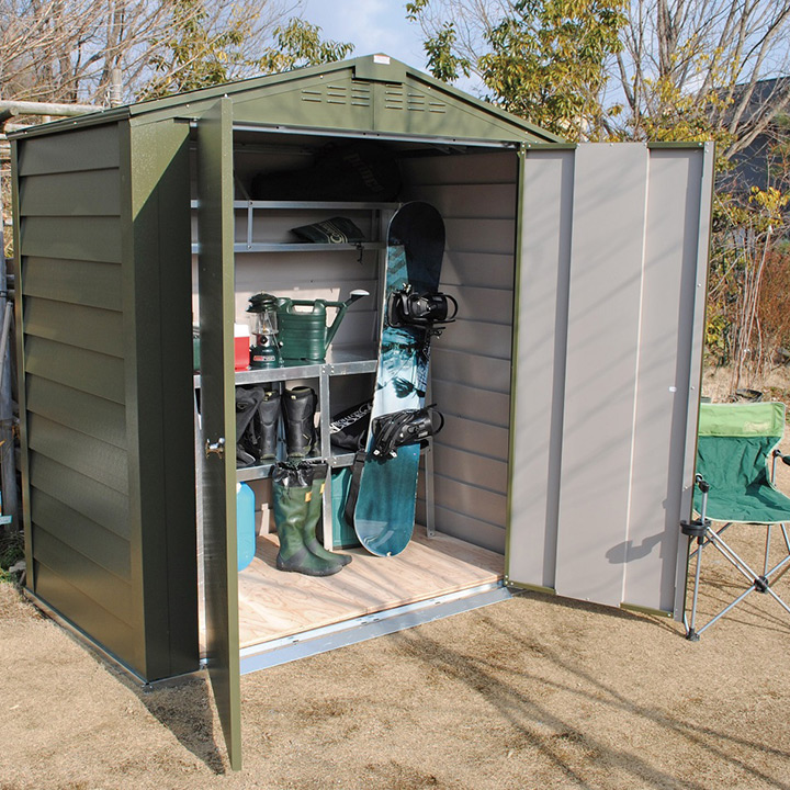 英国製 屋外物置「メタルシェッド TM6 DD（ダブルドア）」アペックスルーフ 切妻屋根 観音開き