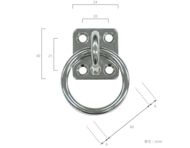 「シェードセイルの取付けに便利！　丸カンプレート」