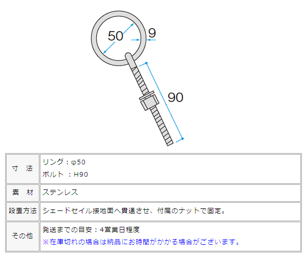 「シェードセイル用　丸カンボルト」
