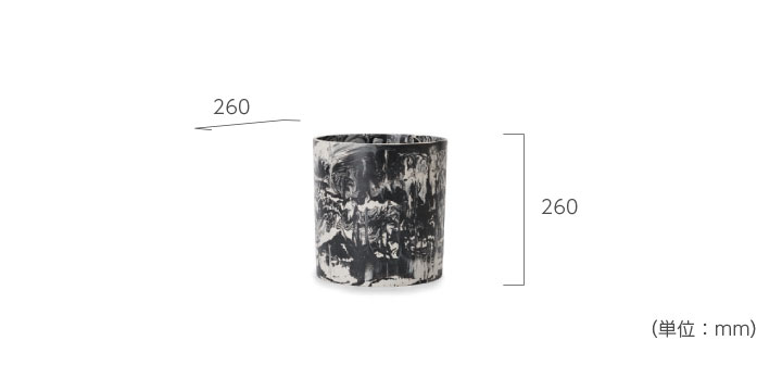 「プラニッタナ（Planeterna） シリンダー 鉢カバー」 直径26cm 高さ26cm 8L（9号鉢相当）
マーブル/スパークルホワイト/スパークルブラック