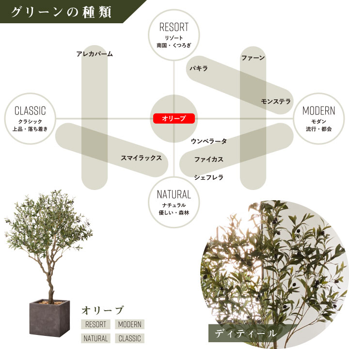 グリーン×プランターセット「w/g オリーブＬ×Cube」[高さ200cm・人工樹木・人工観葉植物]