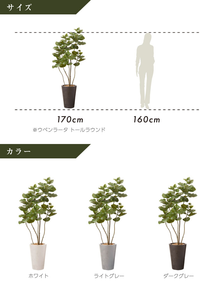 グリーン×プランターセット「w/g ウンベラータ×Tall Round」[高さ170cm・人工樹木・人工観葉植物]