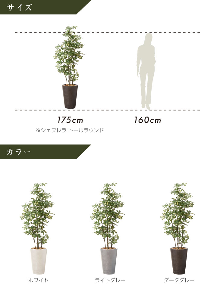 グリーン×プランターセット「w/g シェフレラ×Tall Round」[高さ175cm・人工樹木・人工観葉植物]