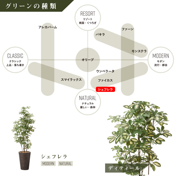 グリーン×プランターセット「w/g シェフレラ×Tall Round」[高さ175cm・人工樹木・人工観葉植物]