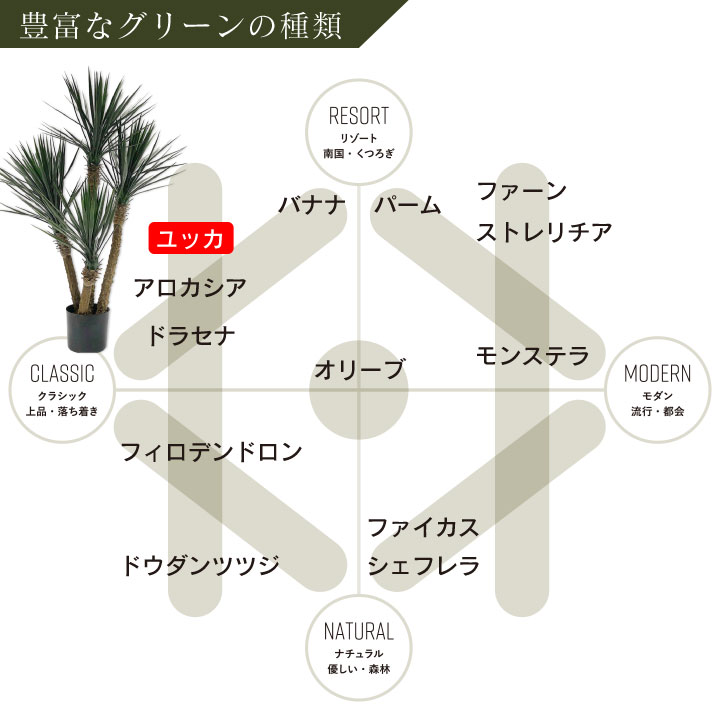大型 フェイクグリーン「ユッカ 155cm シルカ（Silk-ka）」おしゃれ リアル 人工観葉植物 樹木 インテリアグリーン 青年の木