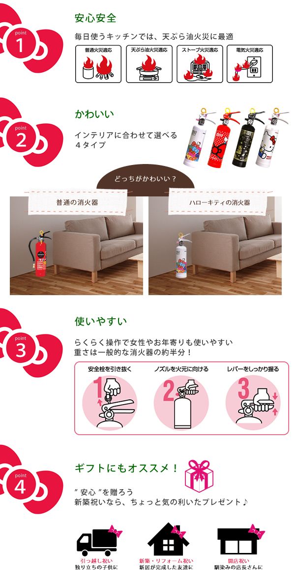 ハローキティの住宅用消火器　ブラック：ゴールド／1L　リサイクルシール付