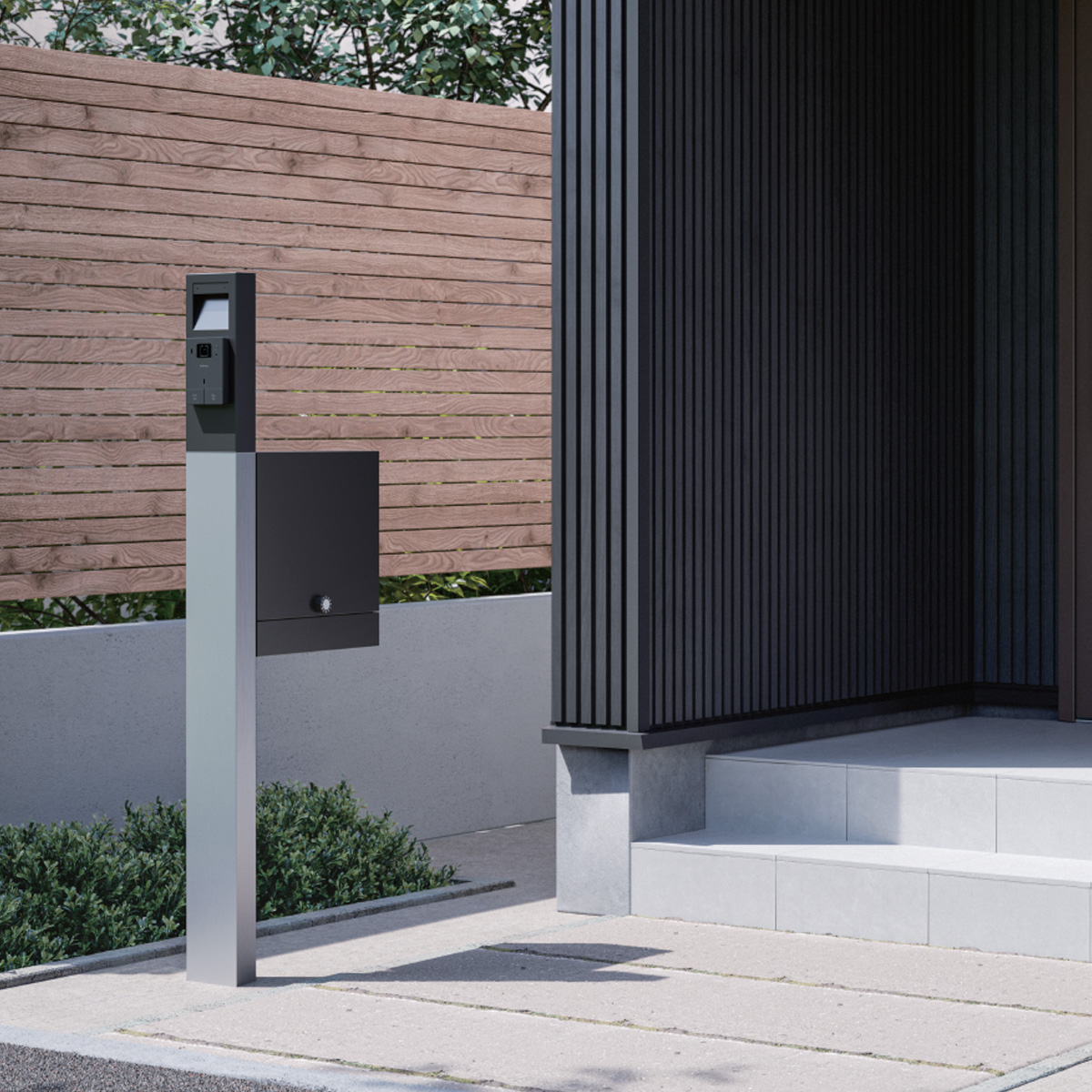 「ナスタ 門柱・郵便ポスト + 防犯カメラ付きインターホンセット クオール（NASTA Qual）」