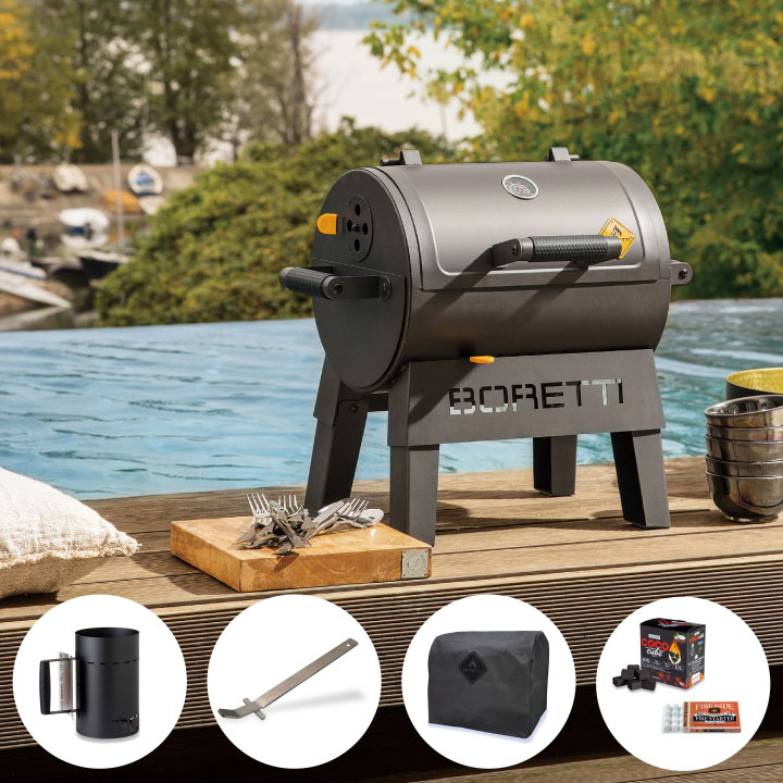 BBQグリル4点セット&炭・着火剤付「ボレッティ（BORETTI） テルツォ チャコールBBQグリル スターターセット」