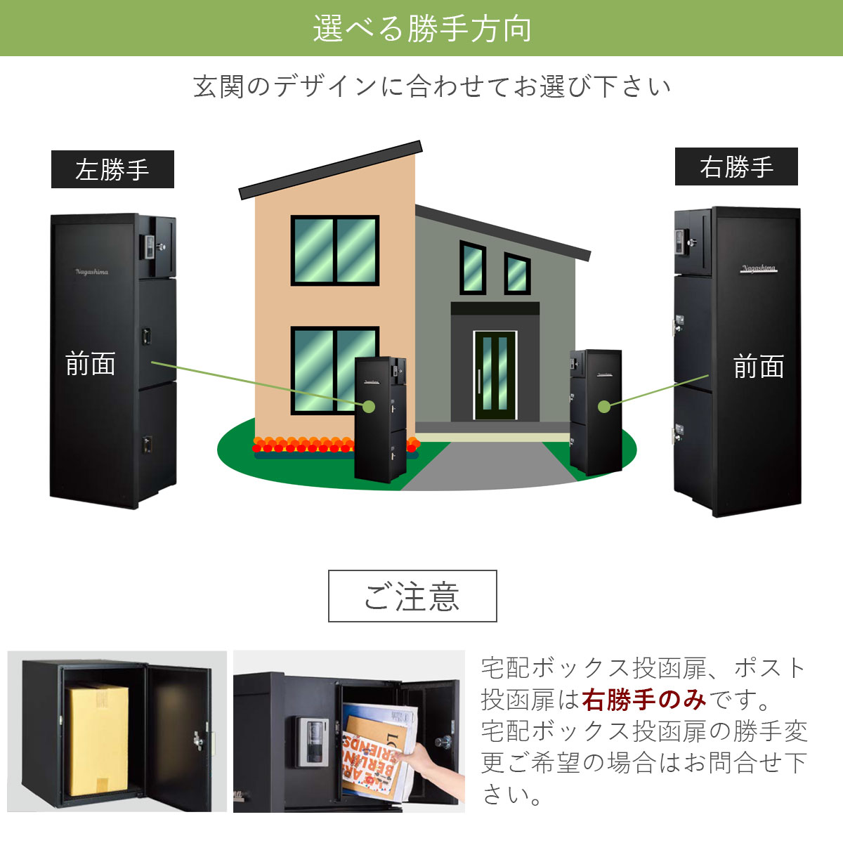 「機能門柱 ヴェリータNX ビサイド」玄関のデザインに合わせて選べる勝手方向