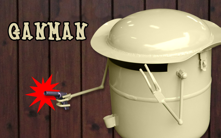 ピストル持ちの据え置き型ポスト 「BOMPOS：ボンポス ＃2ガンマンタイプ」