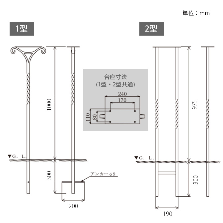 【ブラック　シルバー古美】　「ポストスタンド　1型／2型」　※ポスト別売