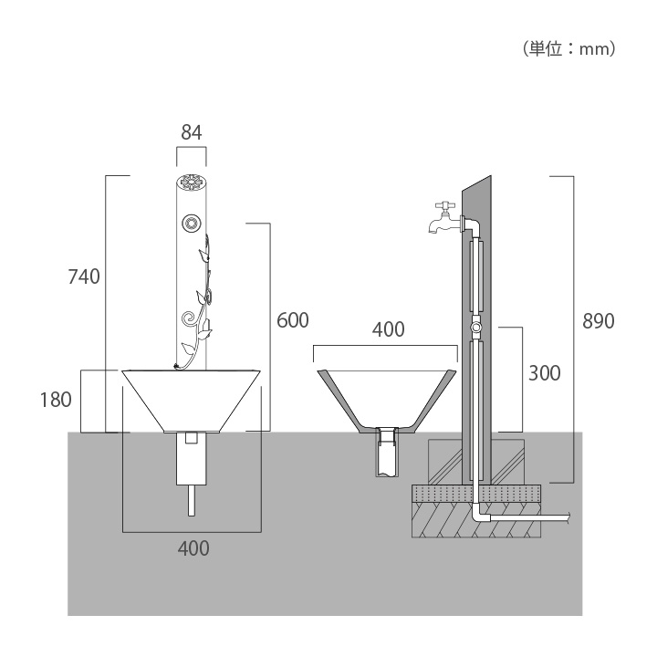 「フルール （水栓柱＋ガーデンパン＋蛇口1個セット）」