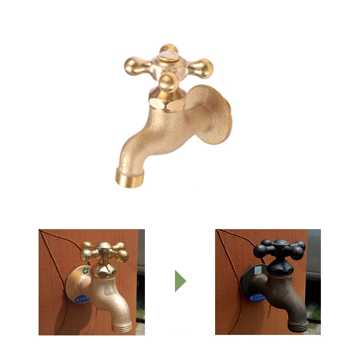 「横水栓 十字ハンドル ゴールド」