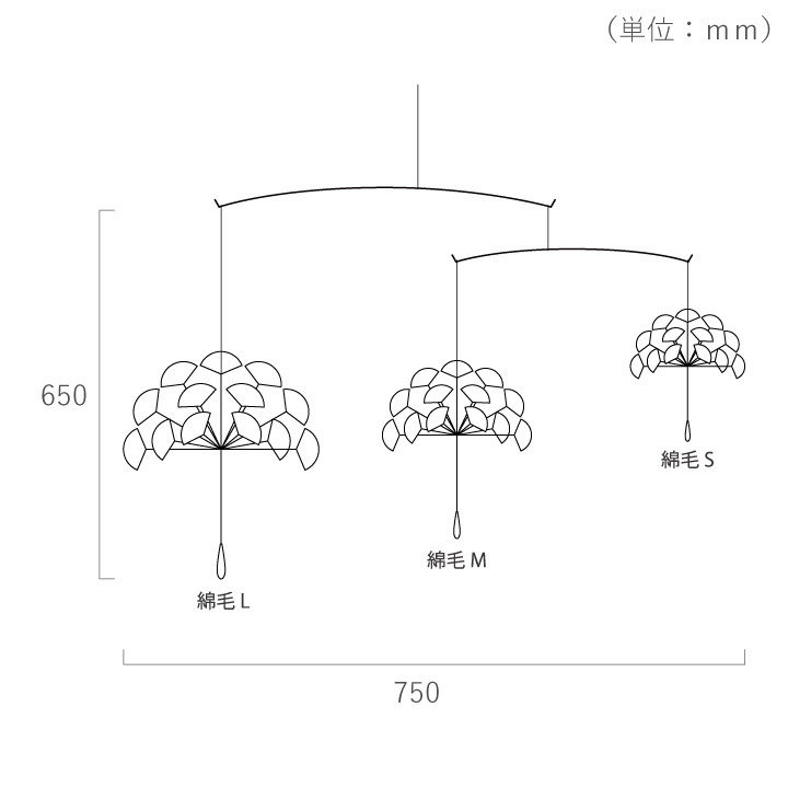 「綿毛のモビール（S・M・L/3個1セット)」