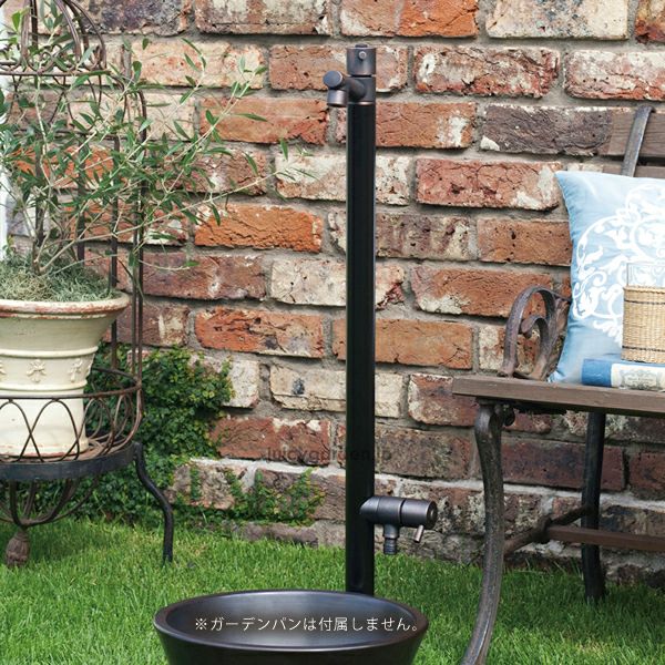 レトロな水栓柱 「ジラーレW 2口 ブラックブロンズ」 上下専用蛇口付