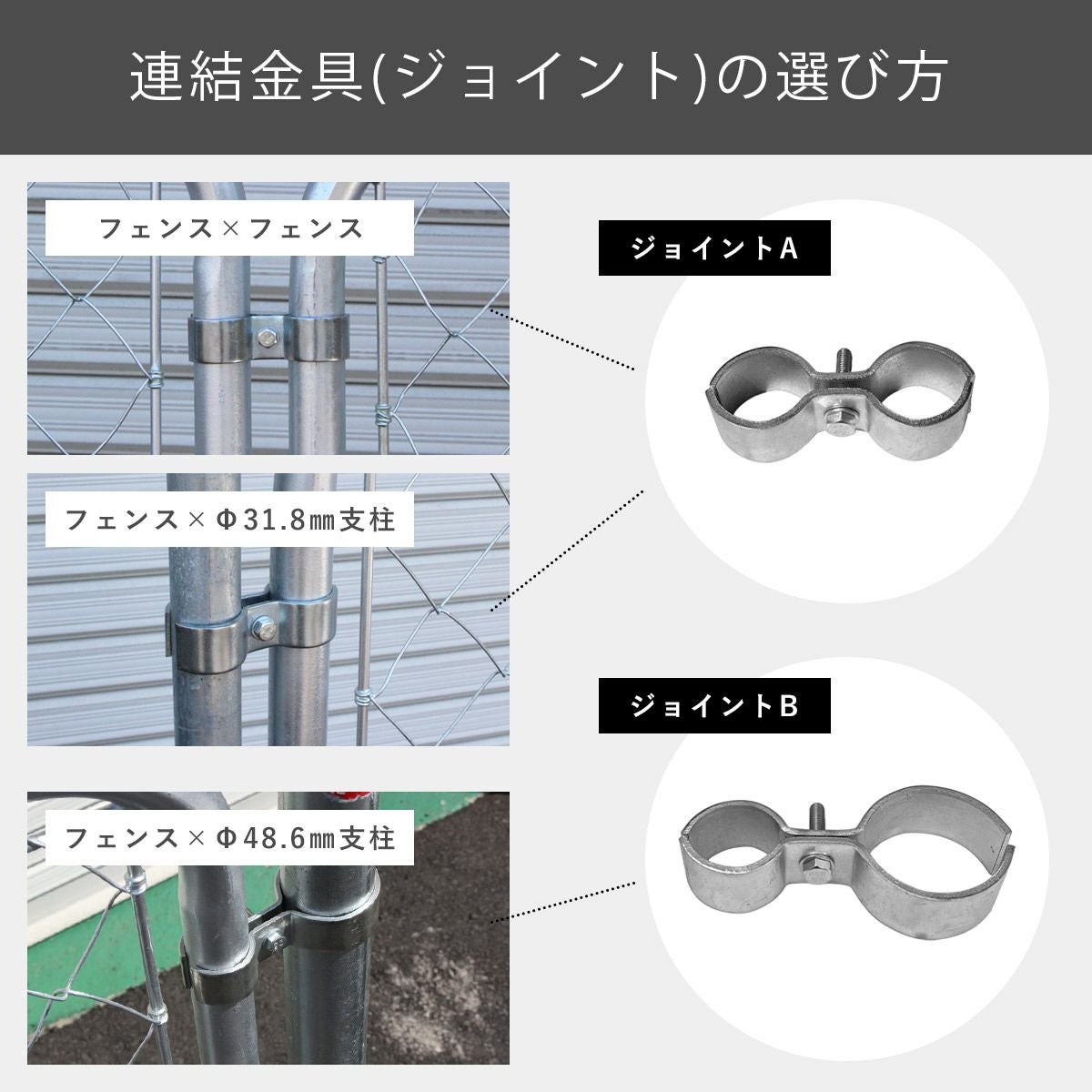 アメリカンフェンス用連結金具 ジョイントA（Φ31.8用） シルバー