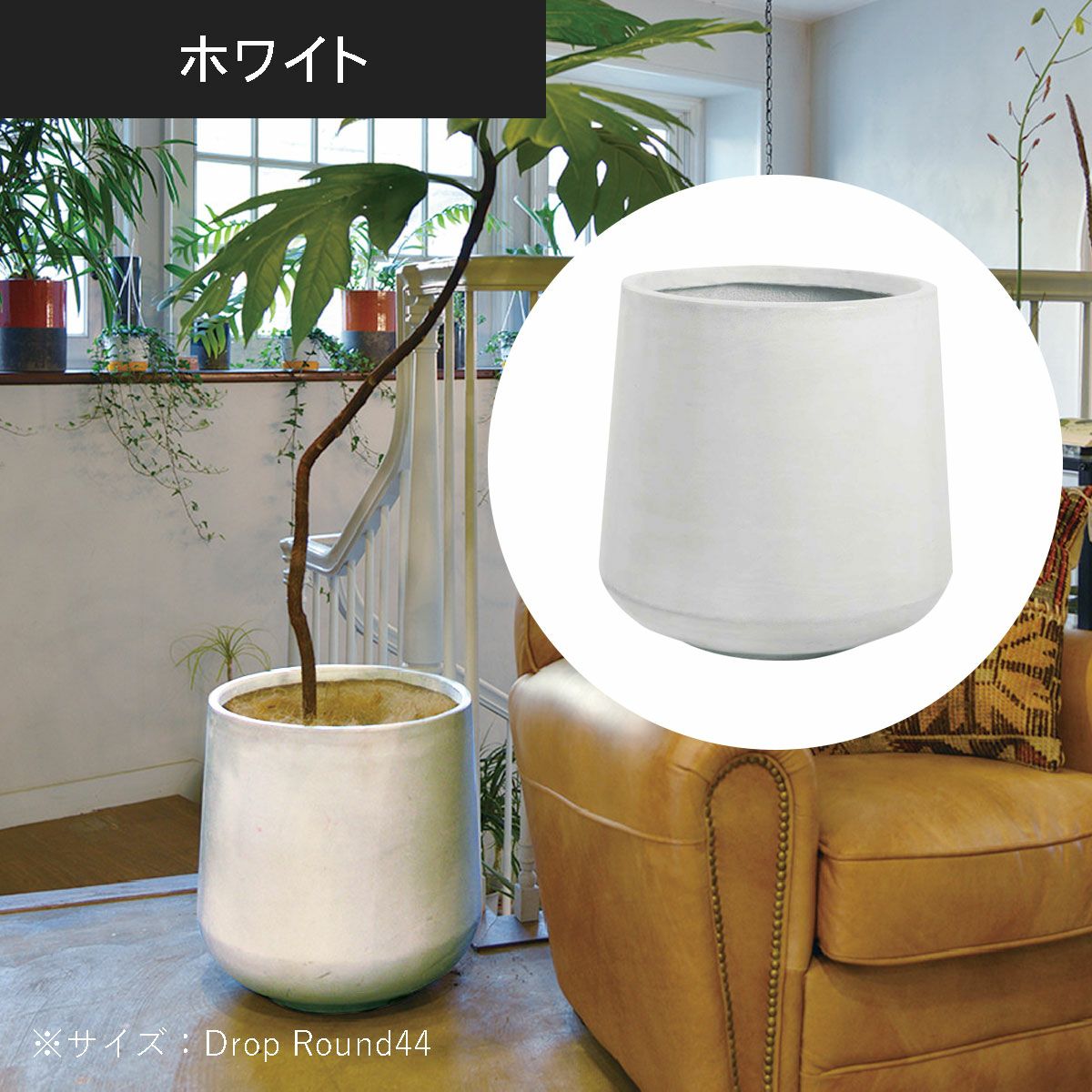 ドロップラウンド44（高さ44cm）のホワイトの設置イメージ画像。
