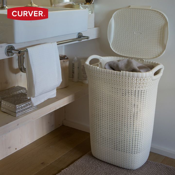 樹脂製洗濯かご「カーバー （CURVER） ニット ランドリー ハンパー 57L