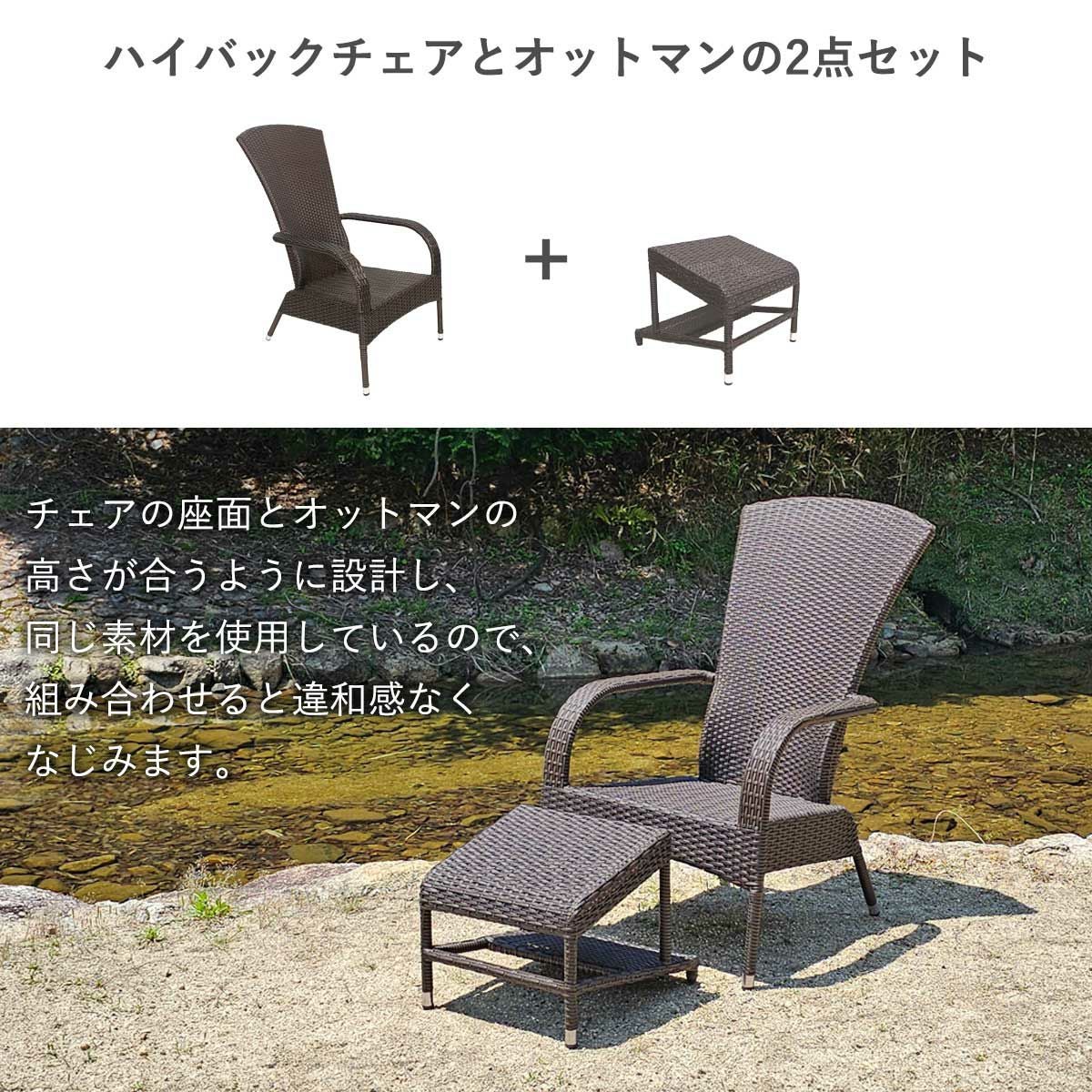 人工ラタン ラウンジチェア + 2WAY オットマン 2点セット JUICYGARDEN