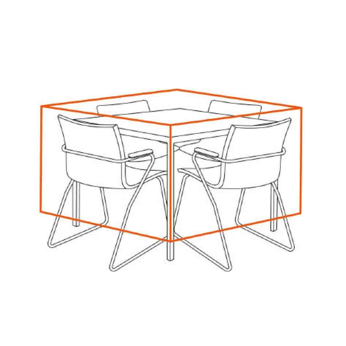 屋外用 ファニチャーカバー  90×90テーブル＋チェア4脚セット用の使用イメージ画像です。