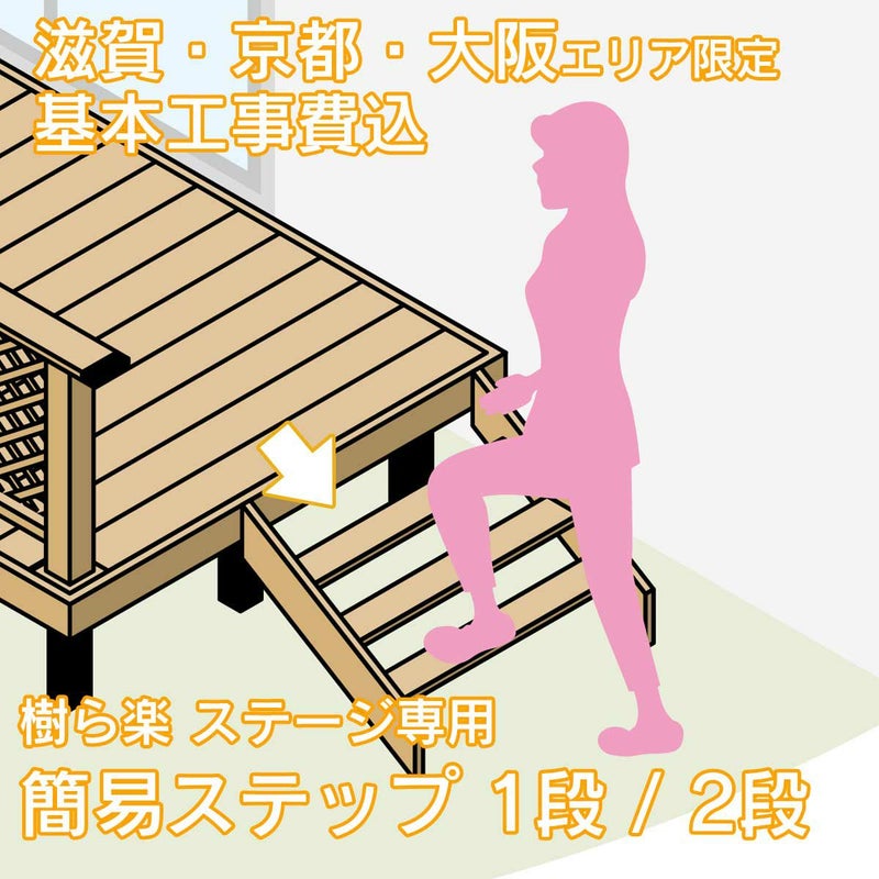 滋賀、京都、大阪限定。工事費込みの人工木材デッキ「樹ら楽（きらら）」簡易ステップ（階段）